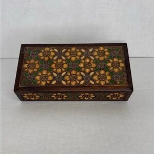 Vintage Wood Box Deep Floral Carved from Poland